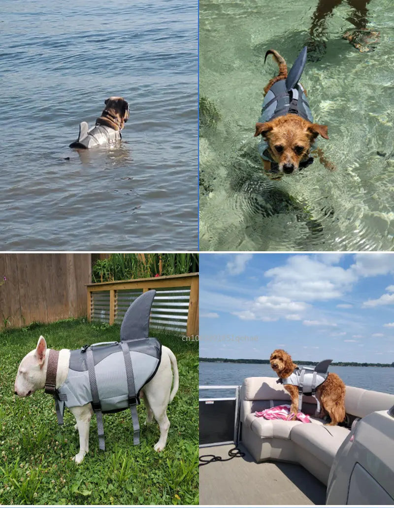 the SHARK ATTACK - Shark Dog Life Jacket Enhanced Buoyancy Swimming Clothes