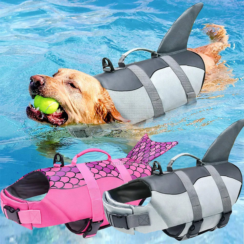 the SHARK ATTACK - Shark Dog Life Jacket Enhanced Buoyancy Swimming Clothes